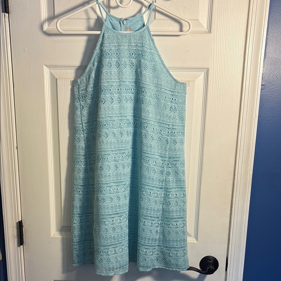LOFT Dresses & Skirts - LOFT Sleeveless Lace Halter Sheath Dress Aqua Blue Size 2